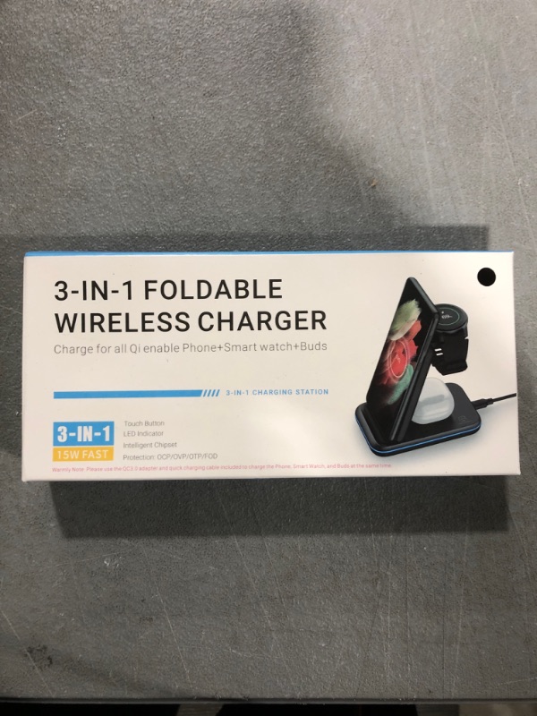 Photo 1 of 3-in-1 foldable wireless charger 15w fast charger. portable/travel charger.
