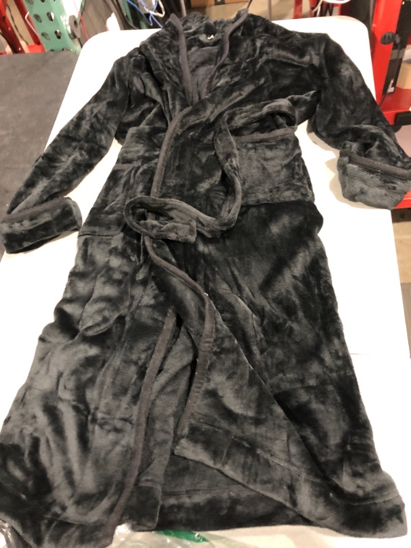 Photo 2 of [Size X-Large] NY Threads Women Fleece Shawl Collar Bathrobe - Plush Long Robe -Black