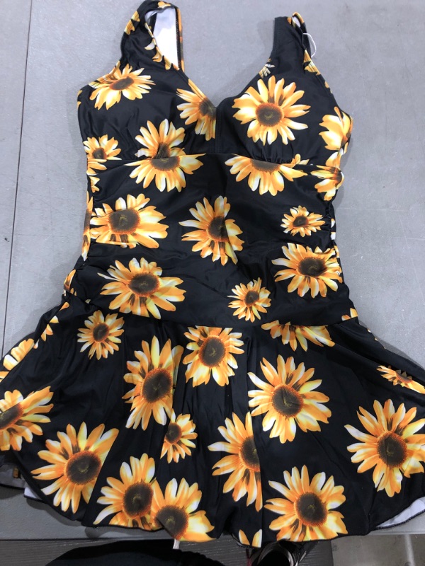 Photo 2 of [Size M] MiYang Women's Plus-Size Flower Printing Shaping Body One Piece Swim Dresses Swimsuit Sunflower 8-10