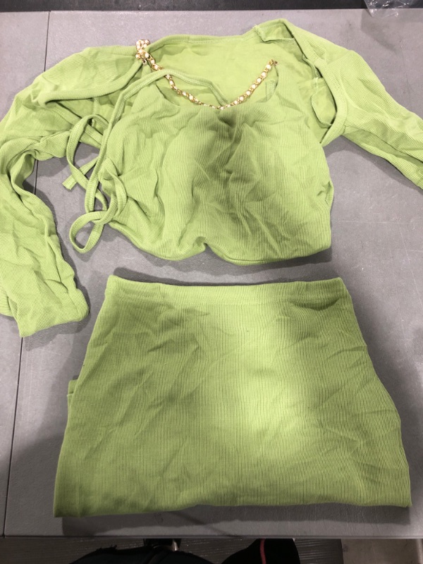 Photo 2 of [Size L]  Fall Winter Women 3 Piece Outfits Sexy Knitted Long Skirt Set Two Piece Suits (Green)