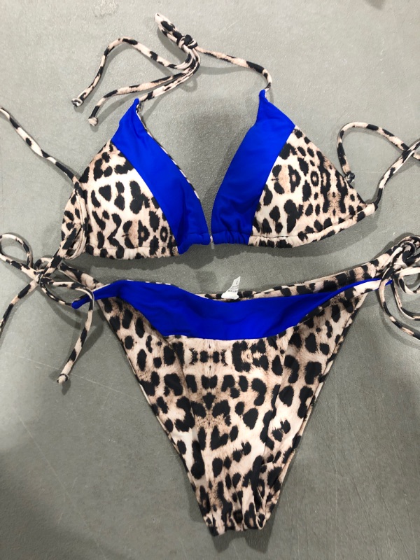 Photo 1 of [Size L] Fanuerg Women's Leopard Print Halter String Triangle Bikini Set 