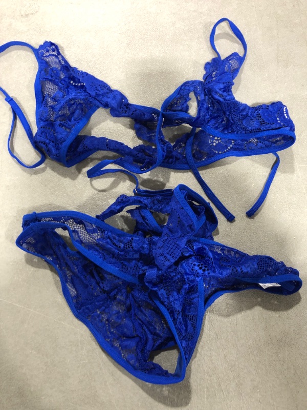 Photo 2 of [Size L] Donnalla Women Sexy Lingerie Set Two Piece Lace Bra and Panty Set Bralette Sleepwear -Royal Blue