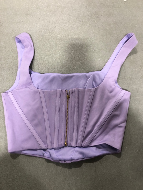 Photo 2 of [Size M] Cioatin Women Sexy Sleeveless Corset Cropped Tank Tops Y2K 90S Aesthetic Boned Zipper Push Up Bustier Crop Tube Clubwear Purple