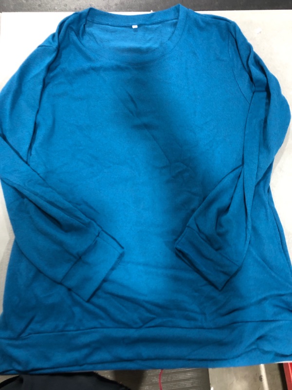 Photo 2 of [X-Large] WIHOLL Sweaters for Women Long Sleeve Crew Neck Solid Color Trendy Tops Pine Blue-1 