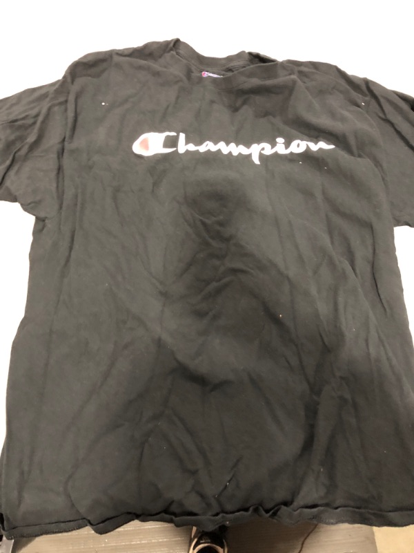 Photo 2 of [Size L] Champion Men's T-Shirt, Crewneck Cotton Tee, Mid-Weight T-Shirt, Script (Reg. or Big & Tall) Standard -Black