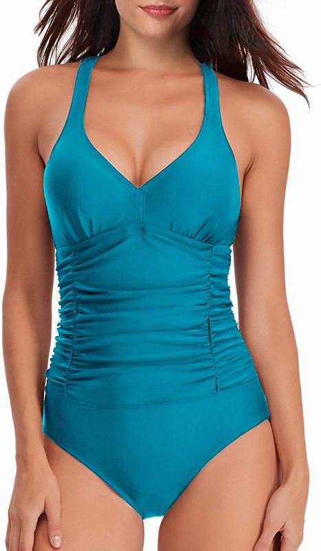 Photo 1 of [Size Tempt Me Women Tummy Control One Piece Swimsuits Vintage Push up Halter Bathing Suits Ruched Slimming Swimwear Medium Royal Blue