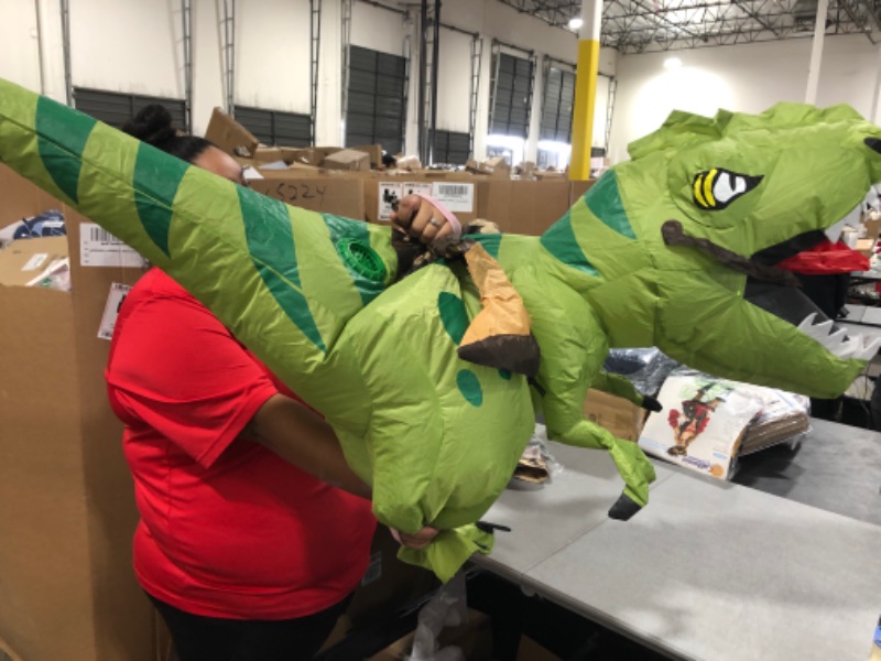 Photo 2 of [Size 4-6 Yrs] One Casa Inflatable Dinosaur Costume Riding T Rex Air Blow up Funny Fancy Dress Party Halloween Costume for Kids 