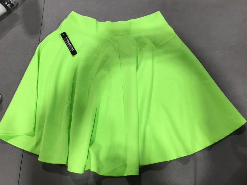 Photo 2 of [Size XL] Made By Johnny Women's Basic Versatile Stretchy Flared Casual Mini Skater Skirt- Neon Green