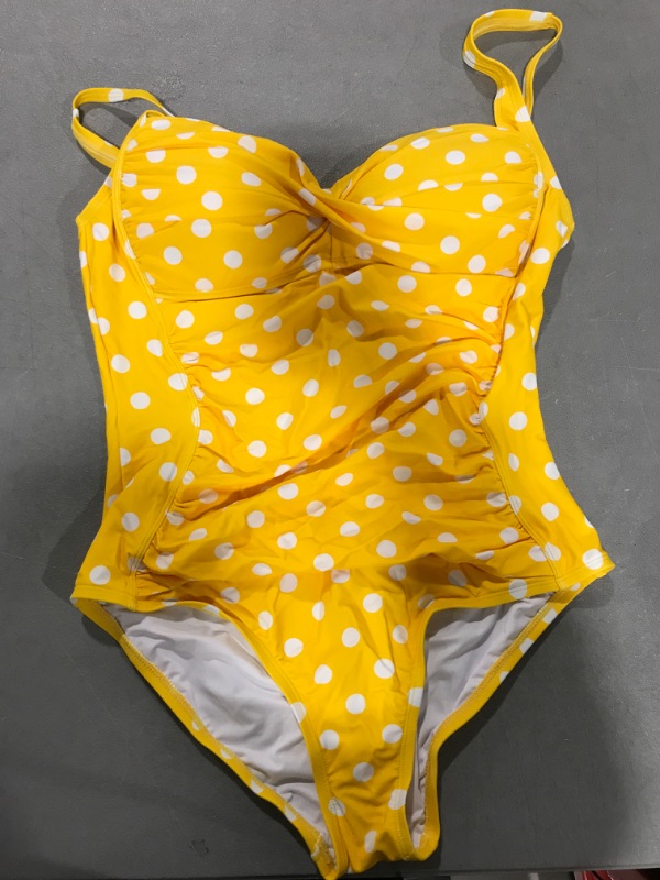 Photo 2 of [Size 12] Joyaria Womens Retro One Piece Swimsuit Tummy Control Slimming Bathing Suit Ruched Swimwear- Yellow Dot