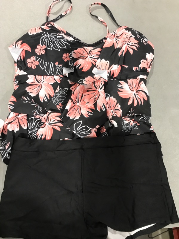 Photo 2 of [Size 3XL] American Trends Women Bathing Suits Plus Size Swimsuit Two Piece Ruffled Tankini Tummy Control 16-18 01 Pink Flower Print