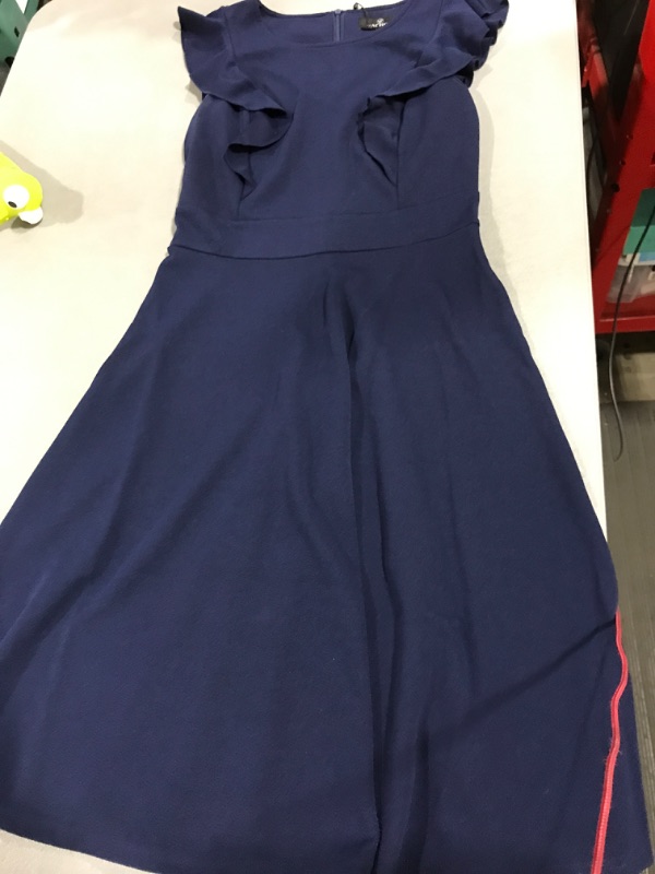 Photo 2 of [Size M] YATHON Women's Vintage Ruffle Floral Flared A Line Swing Casual Cocktail Party Dresses Navy Blue