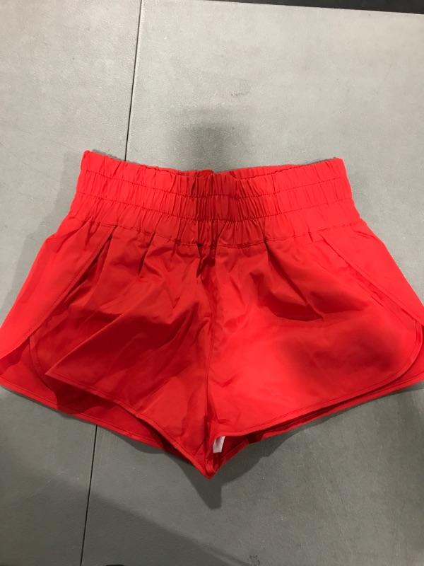 Photo 1 of [Size S] Women's Running Shorts Smocked High Waist Athletic Gym Workout Warm Up Relaxed Fit Shorts Red 