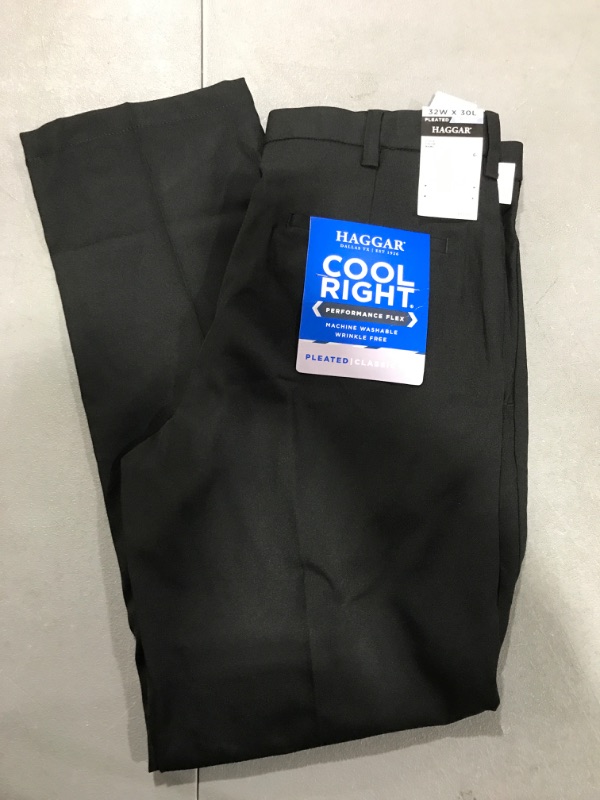 Photo 1 of [32W x 30L]Haggar Men's Cool Right Performance Flex Solid Classic Fit Flat Front Pant- Classic Black 