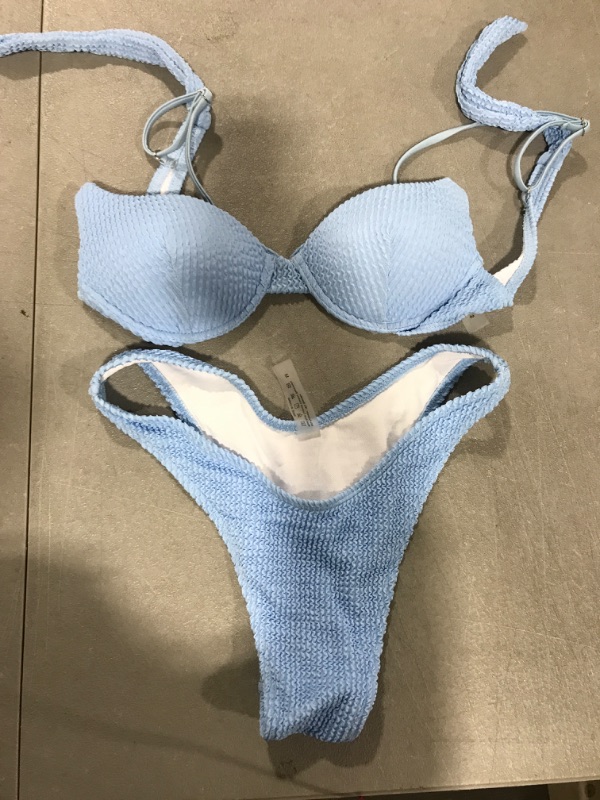 Photo 2 of [Size M] MakeMeChic Women's 2 Piece Bathing Suit Push Up High Cut Bikini Swimsuit - Light Blue