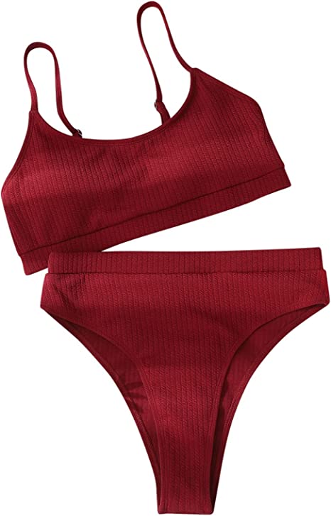 Photo 1 of [Size M] Women's two piece bathing suit casual elegant solid strap cami bra and thong 