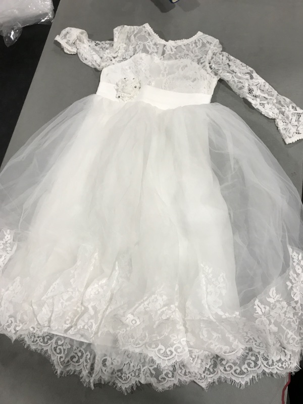 Photo 2 of [Size 6] Lace Embellished A-Line Sleeveless Girls Wedding Party Dresses Ivory Long Sleeves 