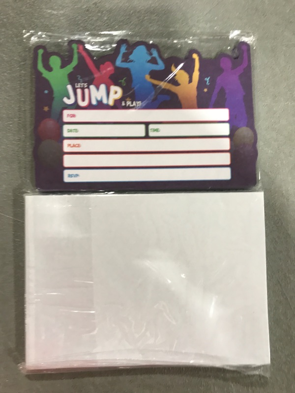 Photo 3 of Bounce House or Jumping Party Invitations - Trampoline Jump Birthday Invite - Trampoline Birthday Party - 30 Cards + 30 Envelopes