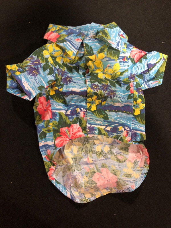 Photo 2 of [Size S] EXPAWLORER Dog Hawaiian Shirt - Dog Summer Clothes, Breathable Dog Cotton Polo T-Shirts with Floral and Sea Island Pattern,Puppy Outfit,Dog Shirt for Small Medium Large Dogs Boy and Girl in Hot Days Small Hawaiian