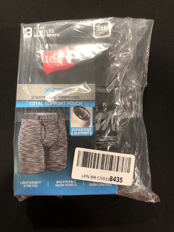 Photo 2 of [Size 3XL] Hanes Total Support Pouch Men's Boxer Briefs Pack, X-Temp Cooling, Anti-Chafing, Moisture-Wicking Underwear, Trunks Available Long Leg 3X-Large Long Leg - Assorted