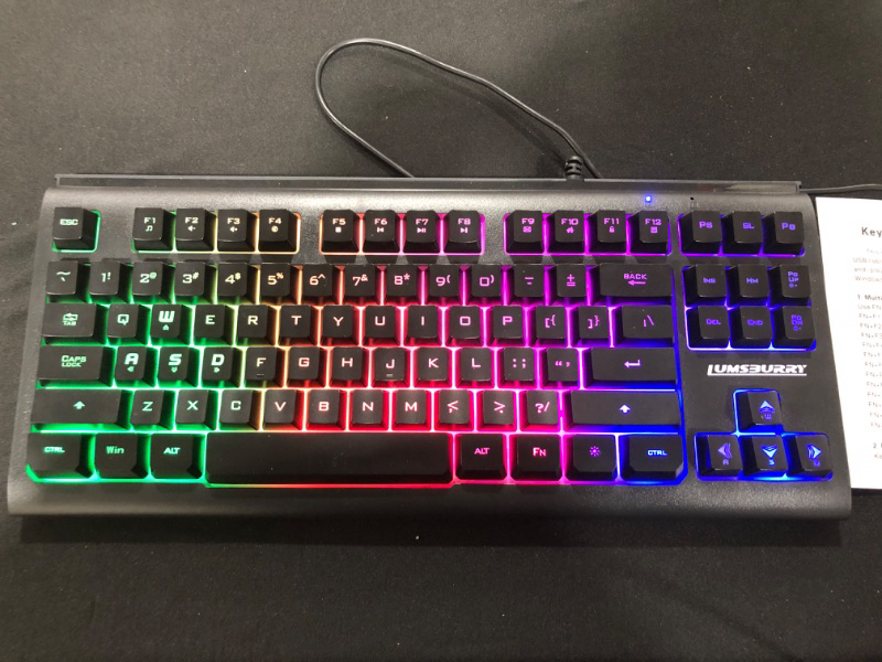 Photo 2 of Rainbow LED Backlit 87 Keys Gaming Keyboard, Compact Keyboard with 12 Multimedia Shortcut Keys USB Wired Keyboard for PC Gamers Office