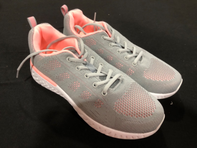 Photo 2 of [Size 9]  Walking Shoes for Women Casual Lace Up Lightweight Tennis Running Shoes - Light Grey/Pink