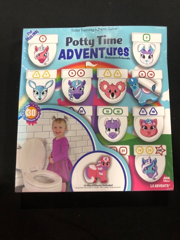 Photo 2 of LIL ADVENTS Potty Time Adventures Potty Training Advent Game | As Seen On Shark Tank | Wood Block Toys, Reward Chart, Activity Board & Stickers for Toilet Training | Unicorn Friends