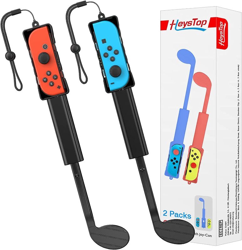 Photo 1 of HEYSTOP Switch Mario Golf Club Compatible with Nintendo Switch/Switch OLED Controller Joy-Con, Nintendo Switch/Switch OLED Sports Game Accessories Pack for Mario Golf Super Rush Twin Pack, Black