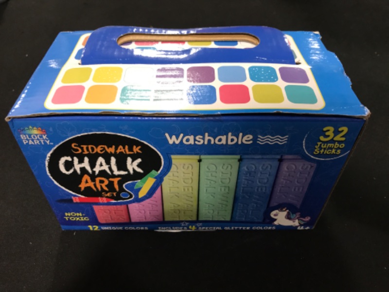 Photo 2 of Block Party Sidewalk Chalk 32-Piece Art Set - BIG BOLD Colors Includes 4 Glitter Chalk That Sparkle, Square Non-Roll Kids Chalk, Washable