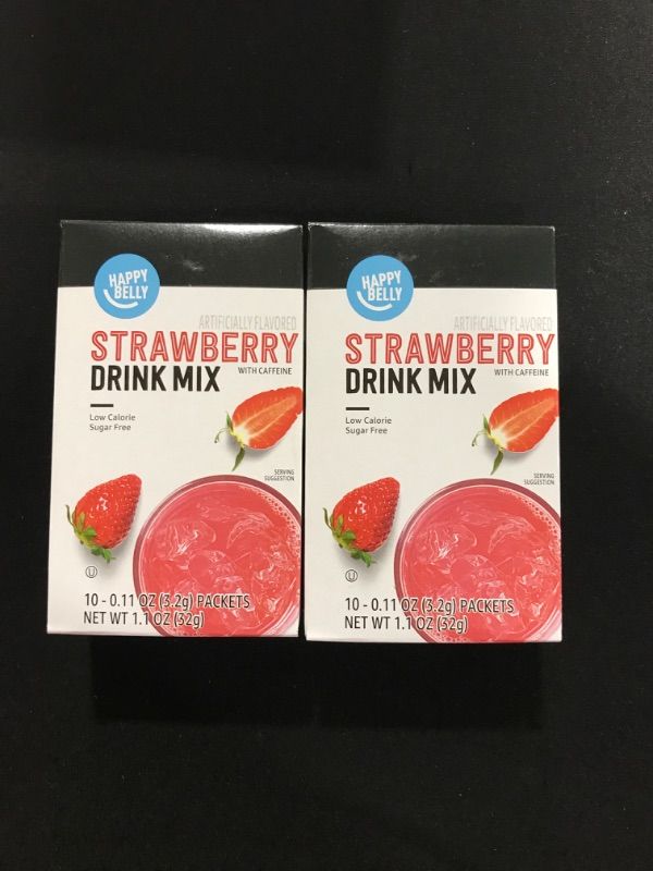 Photo 2 of 2 Pack- Amazon Brand - Happy Belly Drink Mix Singles, Strawberry with Caffeine, 10 Count