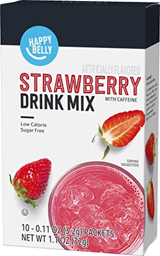 Photo 1 of 2 Pack- Amazon Brand - Happy Belly Drink Mix Singles, Strawberry with Caffeine, 10 Count