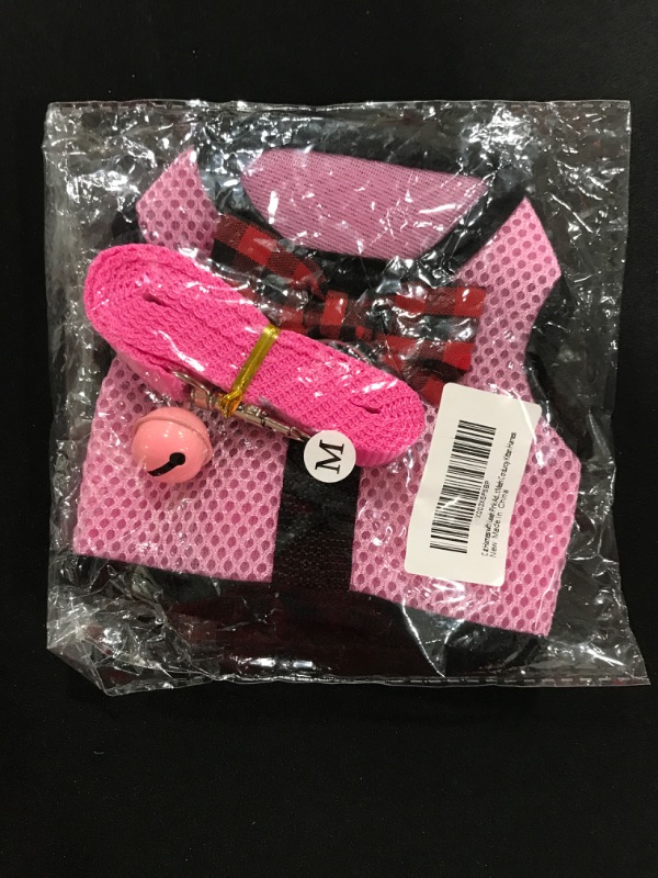 Photo 2 of [Size M] Cat Harness with Leash Pink Adjustable for Walking Escape Proof Reflective Soft Mesh Corduroy Kitten Harness