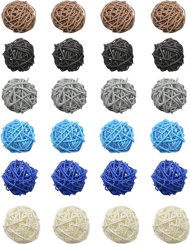 Photo 1 of 24 Pcs 2 Inch 6 Color Natural Rattan Balls for Decorative of Home, Office and Wedding Favor (Blue Black)