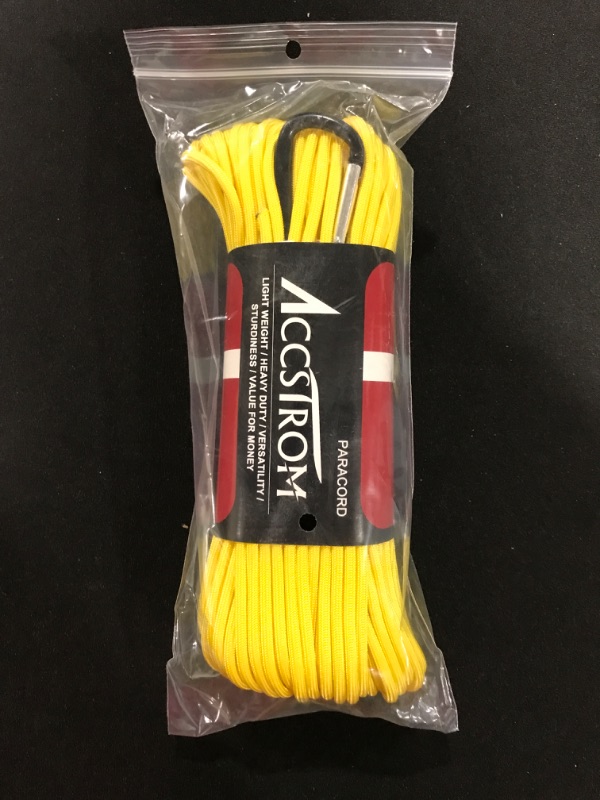 Photo 1 of 650lb Paracord Parachute Cord, Mil-Spec Type III, Nylon Paracord for Paracord Bracelet, Paracord Keychain (100ft, Black) 100ft -Yellow