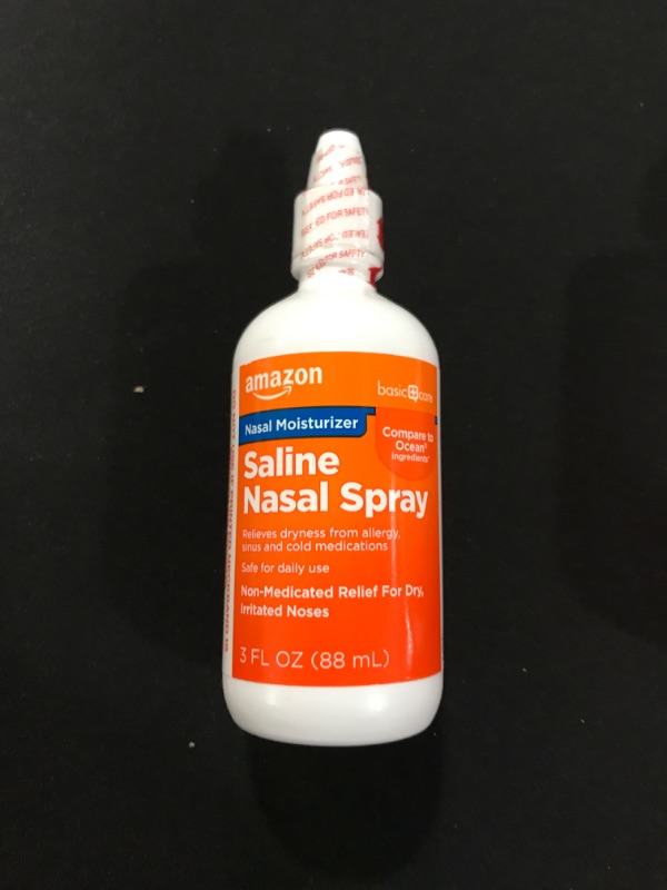 Photo 2 of [EXP 1-23] Amazon Basic Care Premium Saline Nasal Moisturizing Spray, 3 Fluid Ounces,Clear
