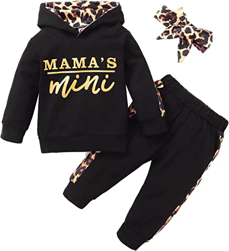 Photo 1 of [Size 2-3T] 3Pcs Baby Girls Clothes Long Sleeve Hoodie Sweatshirt Cute Floral Pants with Headband Outfit Sets Black