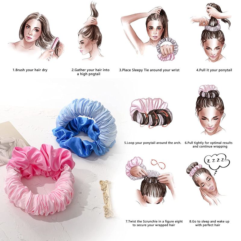 Photo 1 of 2022 New Heatless Hair Curler, Centuckos Lazy Hair Curler No Heat, Silk Hair Curler to Sleep in Scrunchies Curlers for Long Hair Overnight Silk Scrunchies (Present 1PC Comb & 5 PCS Butterfly Hairclip) Pink