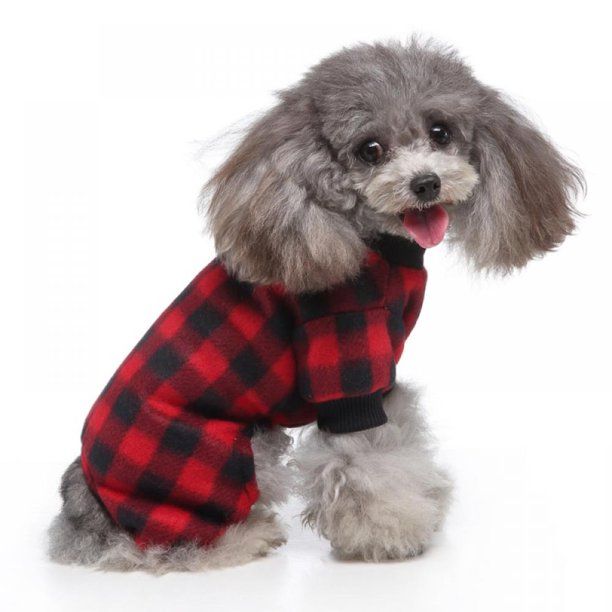 Photo 1 of [Size M] Soft Cotton Dog Pajamas, Red Grid Shirt, Small Dog Puppy Cat Bottoming Jumpsuit Style, 4 Legged Breathable Pajamas Dog PJs Jumpsuit, Soft Cotton for Autumn and Winter(Red M)