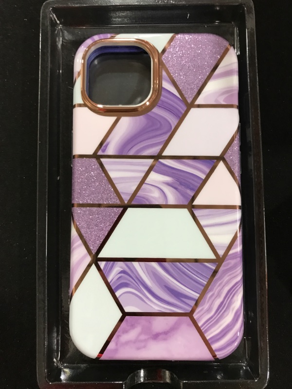 Photo 2 of Janmitta Stylish Phone Case for iPhone 13,Heavy Duty Full Body Cover Built-in Tempered Glass Screen Protector,6.1 Inch 2021 Purple Marble iPhone 13 Purple Marble