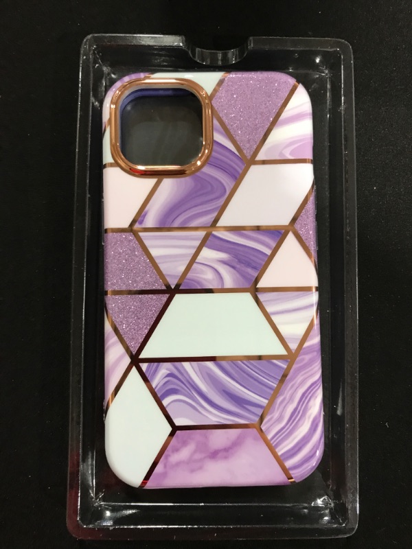 Photo 2 of Janmitta Stylish Phone Case for iPhone 13,Heavy Duty Full Body Cover Built-in Tempered Glass Screen Protector,6.1 Inch 2021 Purple Marble iPhone 13 Purple Marble