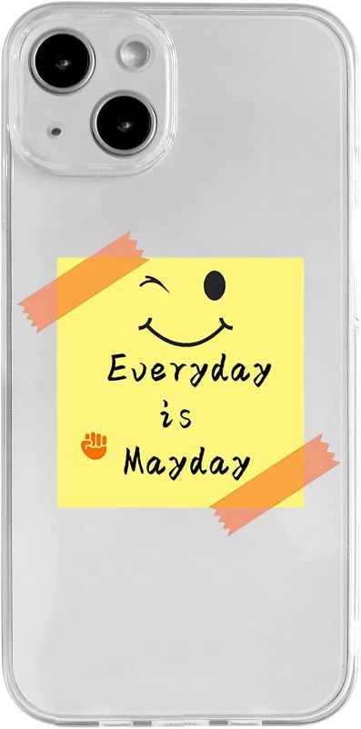 Photo 1 of Creative Smile Everyday is MayDay Case iPhone 13, Clear Sticker Pattern Case Compatible with iPhone 13, Trendy Design TPU Bumper Case Support Wireless Charging