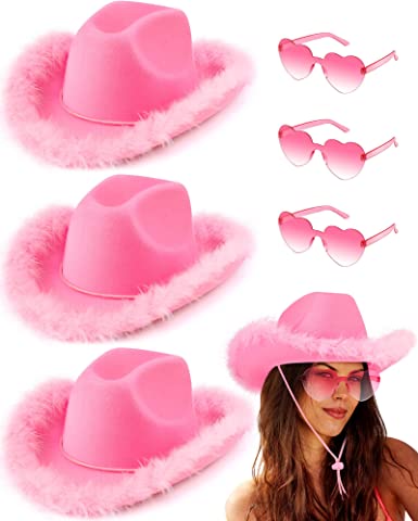 Photo 1 of 5 Pcs Cowboy Hat Boa Cowgirl Hat with Heart Sunglasses Boa Cowboy Hat Women Girl Western Party Costume **MISSING ONE PAIR SUNGLASSES**