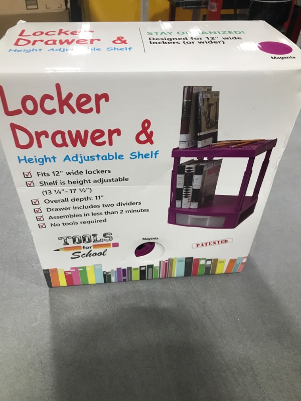 Photo 2 of Tools for School Locker Drawer and Height Adjustable Shelf. Includes Removable Drawer. Heavy Duty. Fits 12 Inch Wide Locker (Magenta, Single Drawer) Magenta Single Drawer