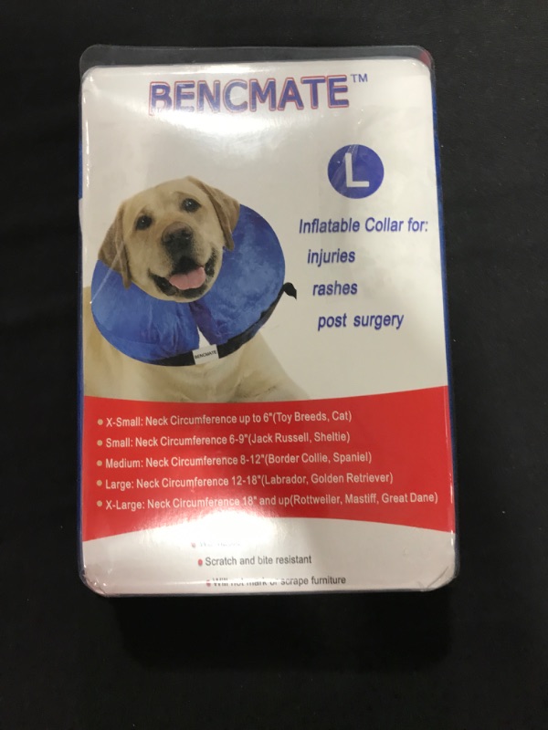 Photo 2 of [Size L] Bencmate Protective Inflatable Collar for Dogs and Cats - Soft Pet Recovery Collar Does Not Block Vision E-Collar, Large Fits Neck Circumference 12 - 18