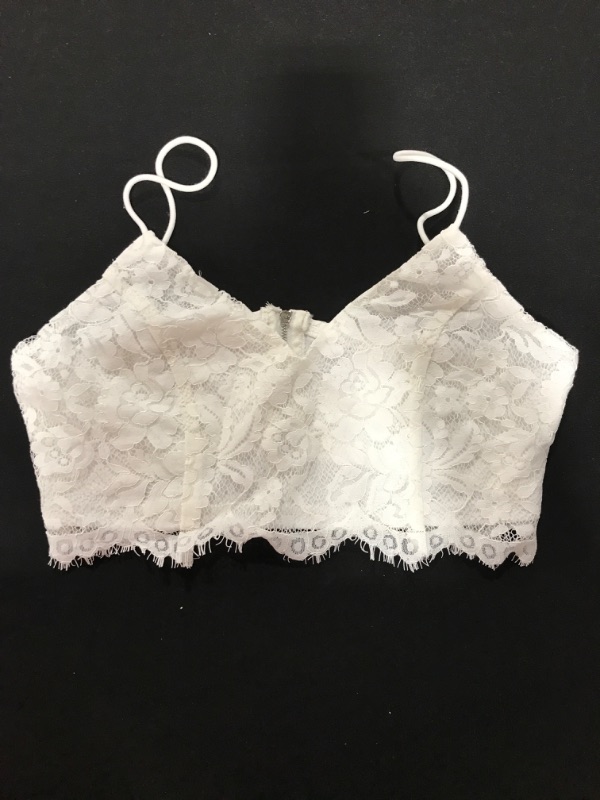 Photo 2 of [Size S] SheIn Women's Lace Camisole Strappy Plain V Neck Vest Sexy Bralette Cami Crop Top- White