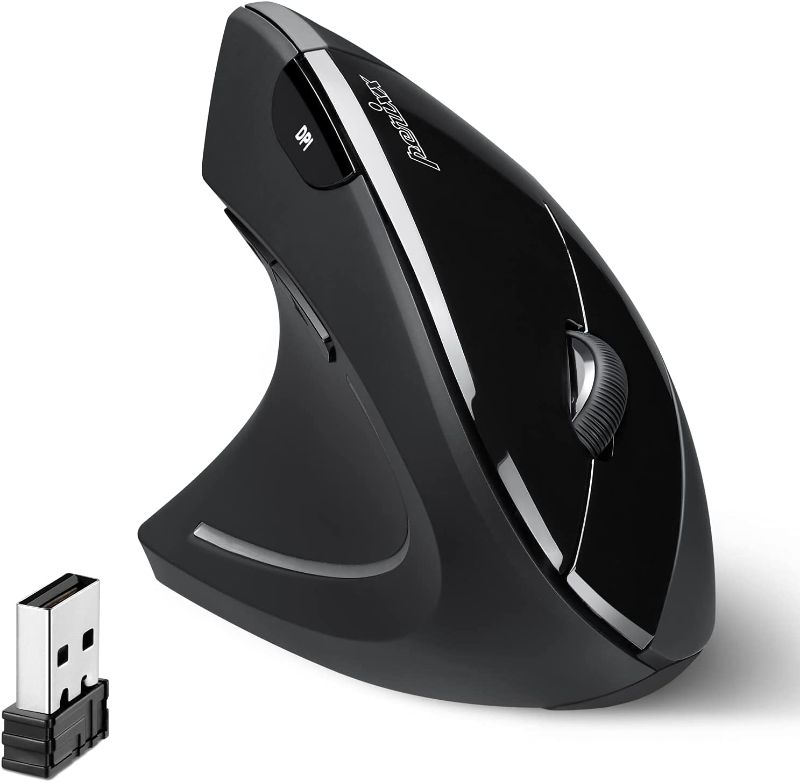 Photo 1 of Perixx PERIMICE-713L, Wireless Ergonomic Left Handed Vertical Mouse, 6 Buttons Design, 3 Level DPI, Black
