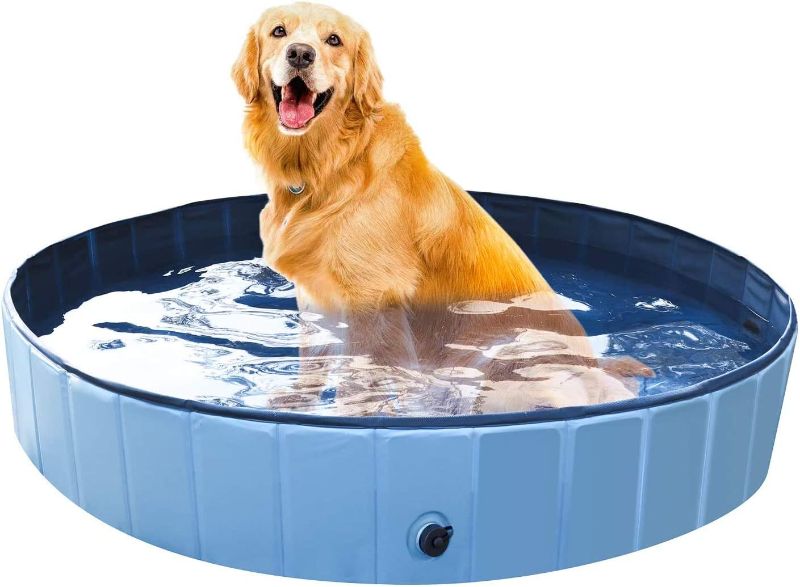 Photo 1 of 63" Foldable Dog Pool for Large Dogs Hard Plastic, PVC Dog Tub Kiddie Pool Hard Plastic Outdoor Swimming Pool with Pet Brush for Dogs, Cats and Kids