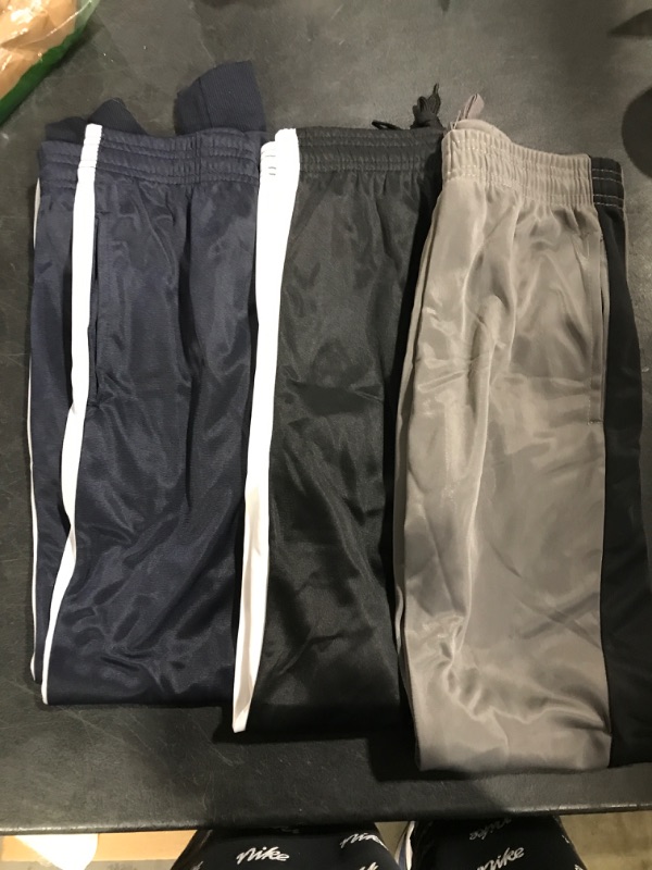 Photo 2 of 3 Pack: Men's Mesh Athletic Gym Workout Lounge Open Bottom Sweatpants with Pockets (Available in Big & Tall)--boys small