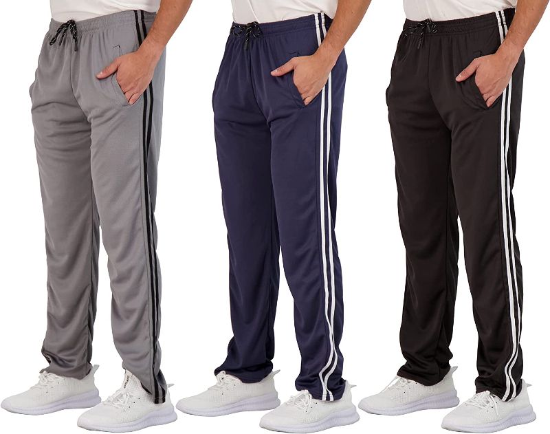 Photo 1 of 3 Pack: Men's Mesh Athletic Gym Workout Lounge Open Bottom Sweatpants with Pockets (Available in Big & Tall)--boys small