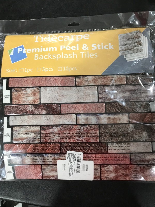 Photo 2 of 10 Sheets Backsplash Peel and Stick Tile 12" x 12" Self-Adhesive 3D Tiles Stick on Backsplash for Kitchen Bathroom Home Decor Brick Marble Brown Mix Red