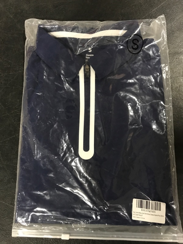 Photo 2 of Alex Vando Mens Golf Shirt Moisture Wicking Quick-Dry Short Sleeve Casual Polo Shirts for Men Zipper Navy Small
